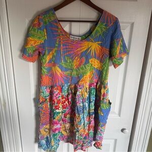 Jams World Vintage Baby Doll Seaside Print Dress With Pocket Size Large